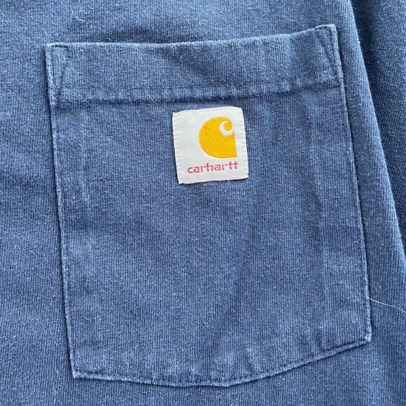 Carhartt Mens Henley T-Shirt 2XLT Blue Short Sleeve Workwear Casual Pocket Tee - Picture 6 of 9